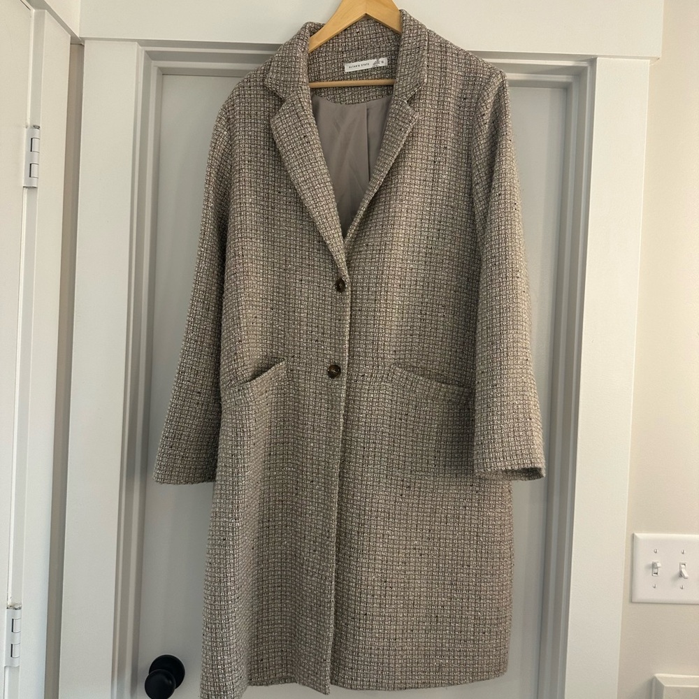 Altar'd State Beige and Gray Tweed Boucle Coat, Size XL, Metallic threads, Lined